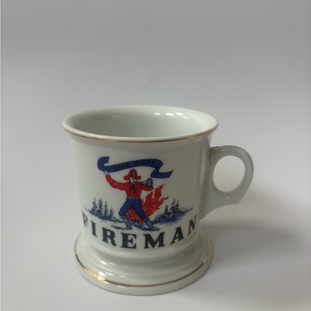 Vintage Occupational Fireman Shaving Barbershop Mug Gold Trim